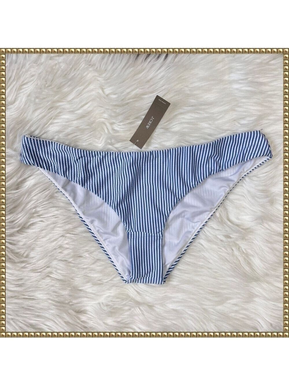 J Crew Blue White Striped Bikini Bottoms Large